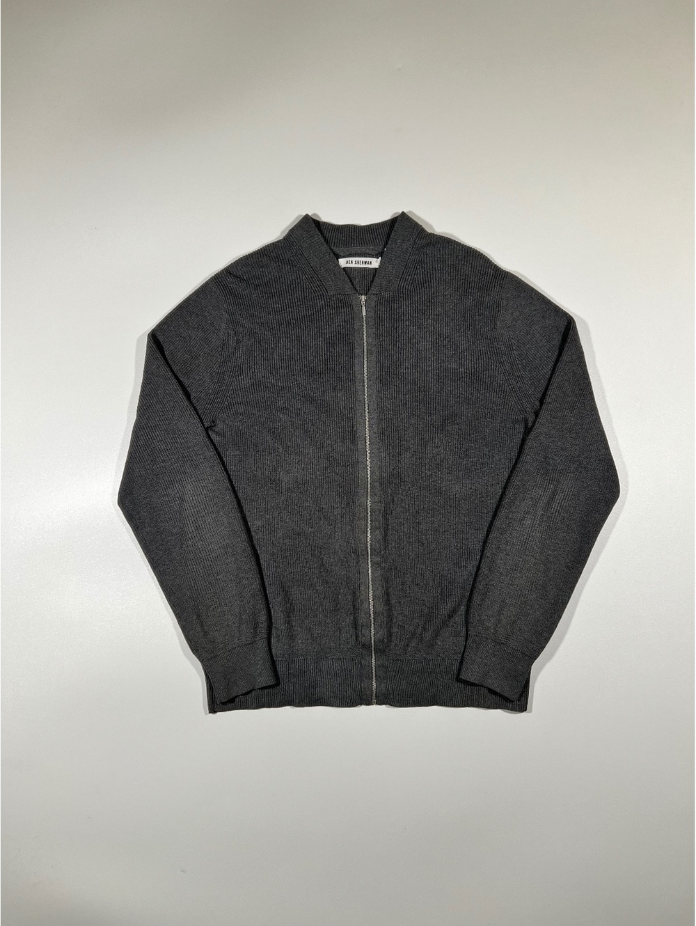 Ben Sherman Ribbed Zip Sweater Mens Medium Grey Full Zip Bomber Style Knit